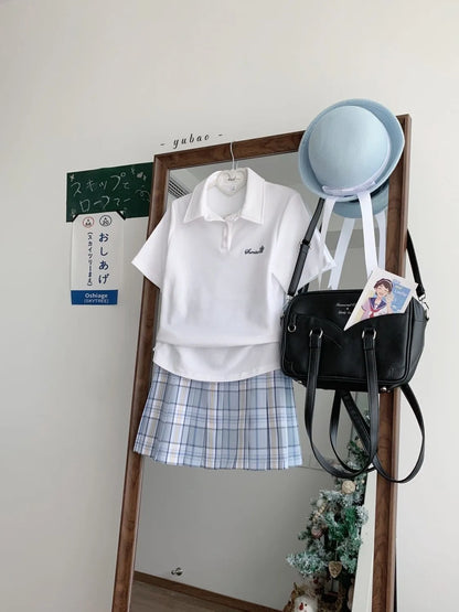 Japanese JK Uniform Polo Shirt and Skirt Suit Spring and Summer Wear Genuine All-match College Style Female Cute Lady Quiet