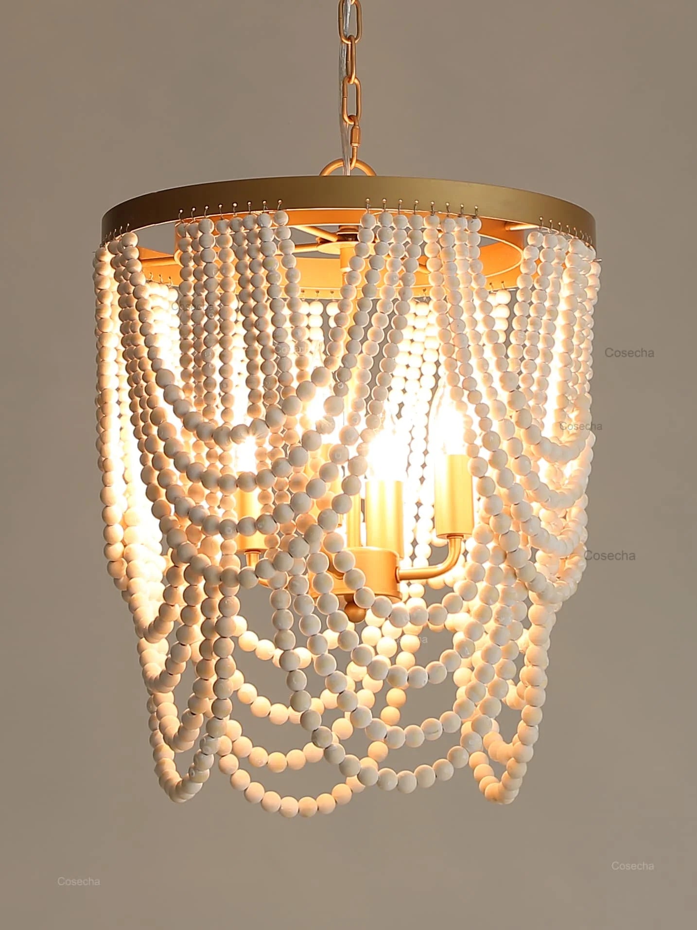 Black French Country Chandelier Large Hanging Lights Dia60 H65cm Living Room Boho Wood Bead Chandelier For Bedroom Dining Room