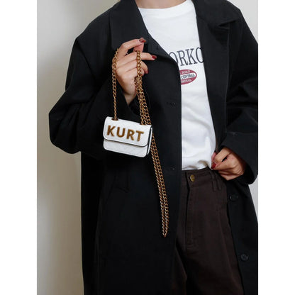 Mini Magnetic Crossbody Bag, Letter Flap & Chain Strap, Zipper Closure, Multi-Color for Daily & Office.