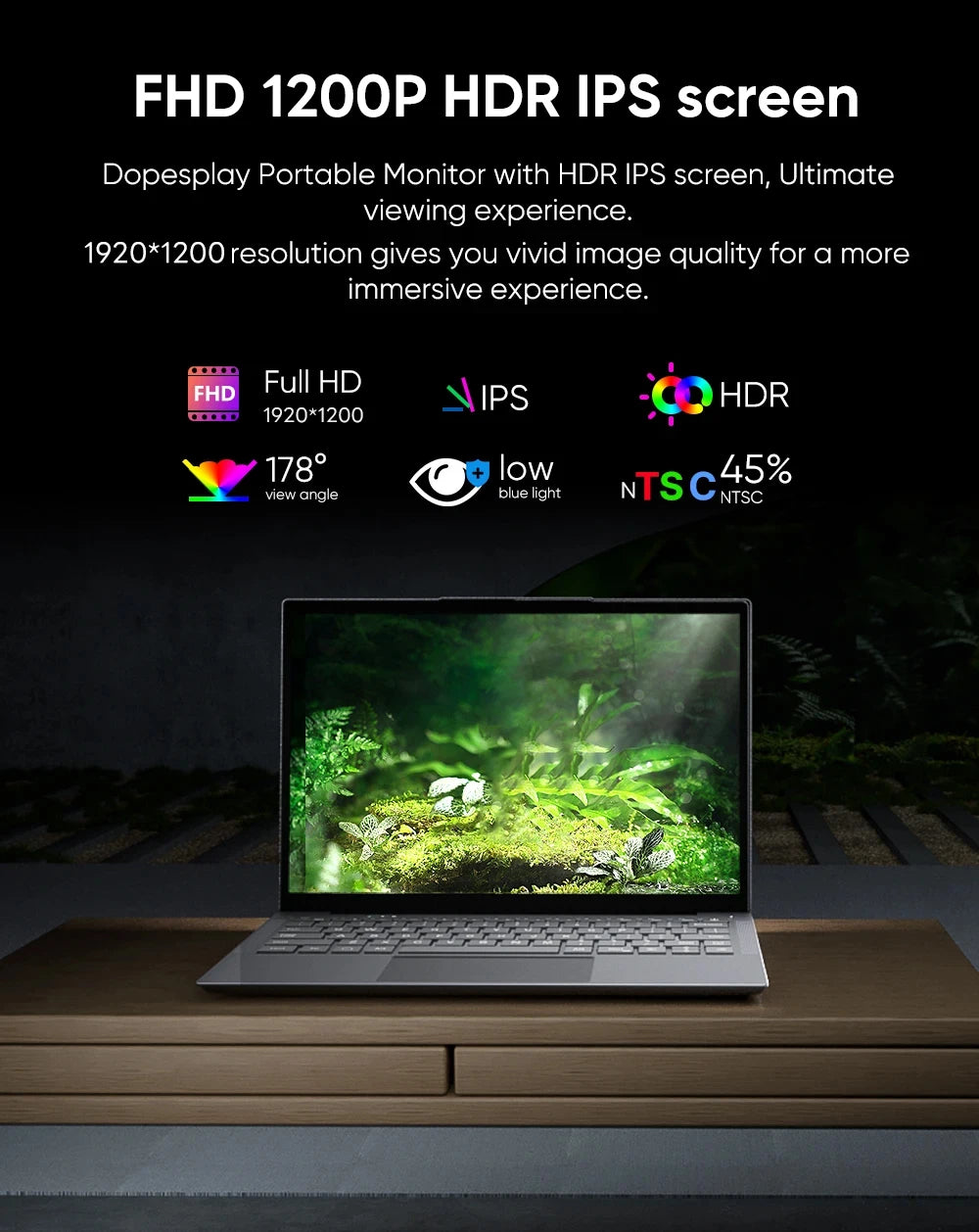 Dopesplay 14.1 inch Portable Lapdock Monitors with Keyboard For Samsung Steam DeX HDR 1200P IPS Laptop External Screen Extender