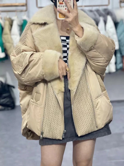 OFTBUY 2023 Real Fur Coat Winter Jacket Women Natural Mink Fur Thick Warm Goose Down Coat Loose Outerwear Streetwear New Fashion