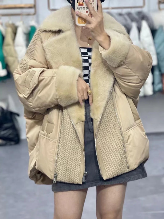 OFTBUY 2023 Real Fur Coat Winter Jacket Women Natural Mink Fur Thick Warm Goose Down Coat Loose Outerwear Streetwear New Fashion