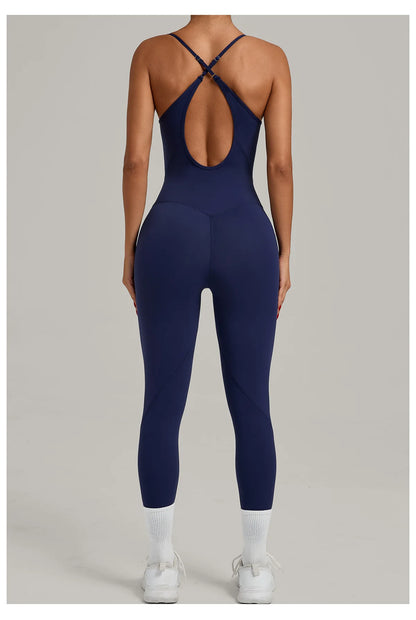JUREN Fitness Jumpsuit Women Tracksuit Sports Playsuit Running One Piece Yoga Suit Scrunch Backless Set Rompers Gym Clothes
