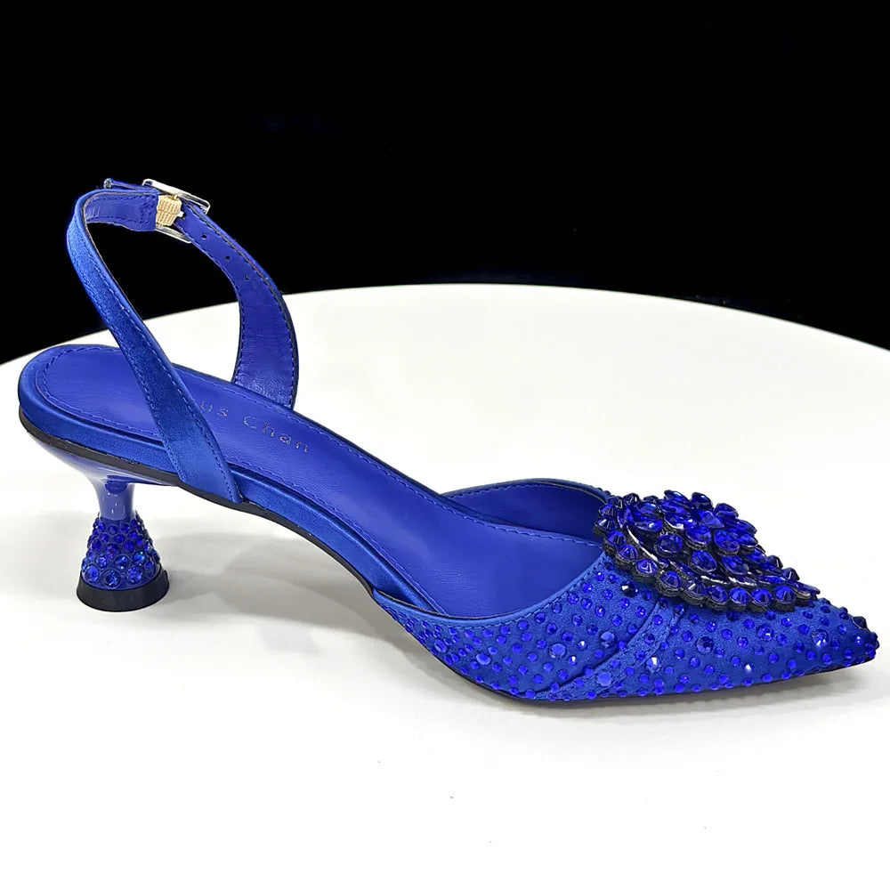 Latest Women Italian Shoes and Matching Bags Decorated with Rhinestone Elegant Pointed Toe Wedding Shoes Bride