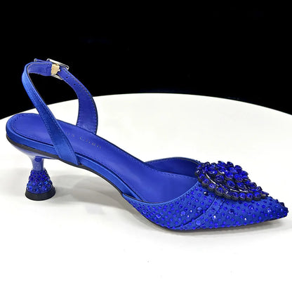 Latest Women Italian Shoes and Matching Bags Decorated with Rhinestone Elegant Pointed Toe Wedding Shoes Bride