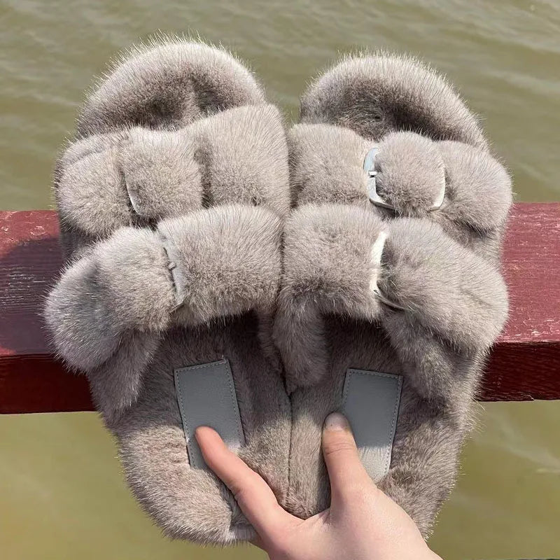 Luxury Designer Slipper Women 2025 Winter European Fashion Women's Shoes Ladies Slippers 100% Mink Slippers Shoes for Woman