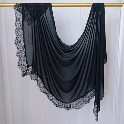2026 New Rayon Cotton Modal Hijab Scarf Lace Splicing Turban Breathable Women Shawl Cotton Plain Scarf Headscarf Women Hijabs