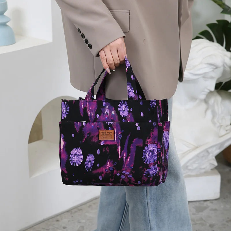 New Large Capacity Thickened Cloth Art Handbag Minimalist Work Lunch Box Storage Bag Suitable for Shopping Miscellaneous Uses