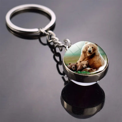 Animals Cute Keychain Cat Dog Bear Peacock Rabbit Squirrel Phoenix Double Side Glass Ball Pendant Keyring Jewelry Key Chain Gift