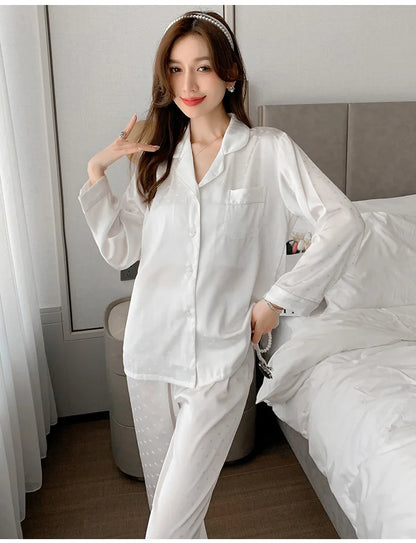 Women's New Arrival Silk-Feel Ice-Silk Lightweight Long-Sleeve Pajama Set Two-Piece Comfortable Homewear Suit