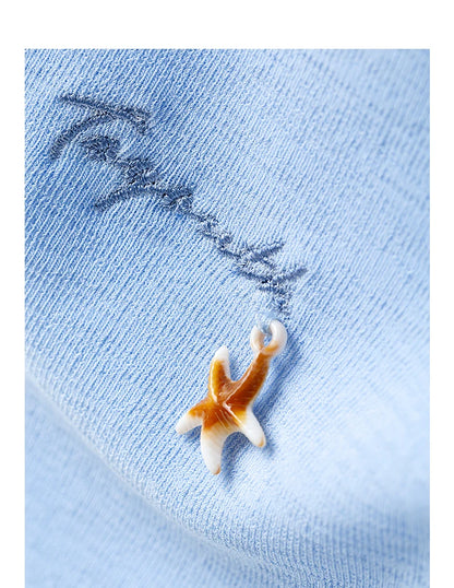 TOYOUTH Women's Asymmetric Wrap Tie T-Shirt 2026 Summer New Long Sleeve Starfish Print Loose Pullover Top