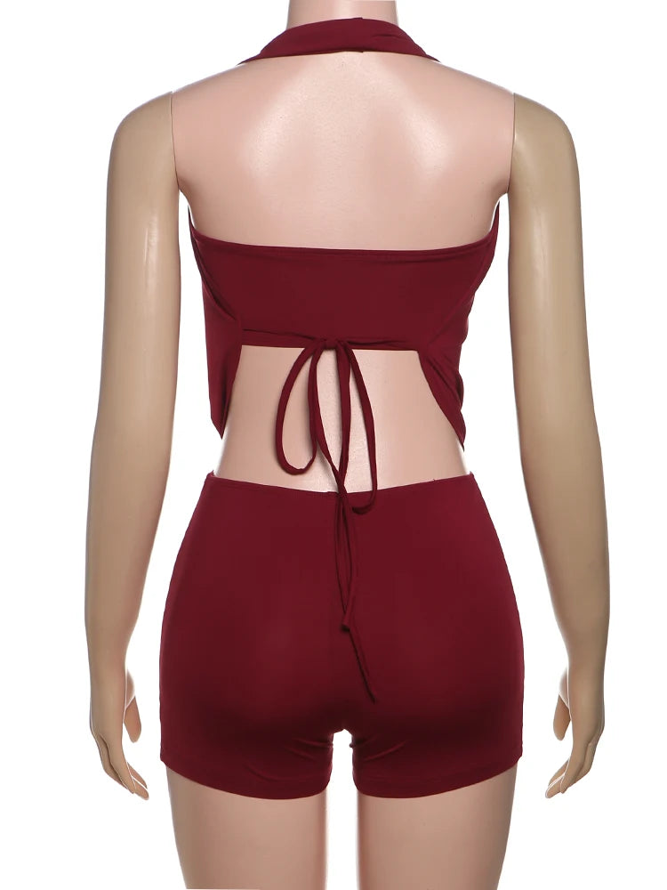 kliou Swinging Neck Backless Women Playsuits Sexy Stunning Pleated Backless Slim Rompers+Inside Wrapped Chest Tanks Party Wear
