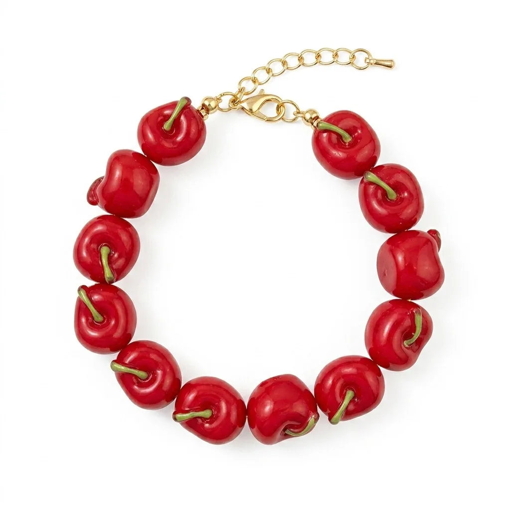 Dopamine 3D Fruit Beaded Necklace Bohemian Retro Pomegranate Strawberry Tomato Choker Exaggerated Bracelet Bikini Jewelry Gift