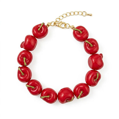 Dopamine 3D Fruit Beaded Necklace Bohemian Retro Pomegranate Strawberry Tomato Choker Exaggerated Bracelet Bikini Jewelry Gift