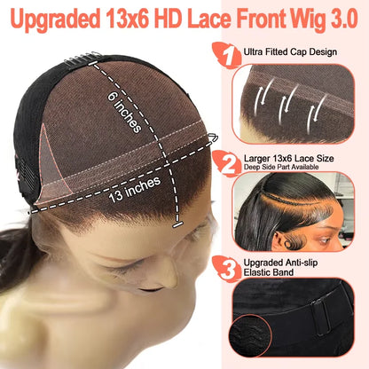 Ultra Fitted Glueless 250% 13x6 Real HD Lace Front Wigs Pre plucked Body Wave 13x4 HD Full Frontal Human Hair Wig For Women 30in