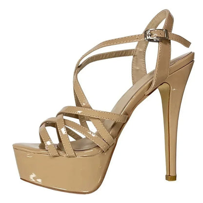 Women Sandals Catwalk Shows 14CM Open Toe Platform High Heels Snake Pattern Stilettos Sexy Ankle Strap Gladiator Party Shoes