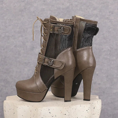 2025 New Lace-up Mesh Summer Boots Women Sexy High Heels Platform Sandals Large Size Women's Custom Boots Female Shoes
