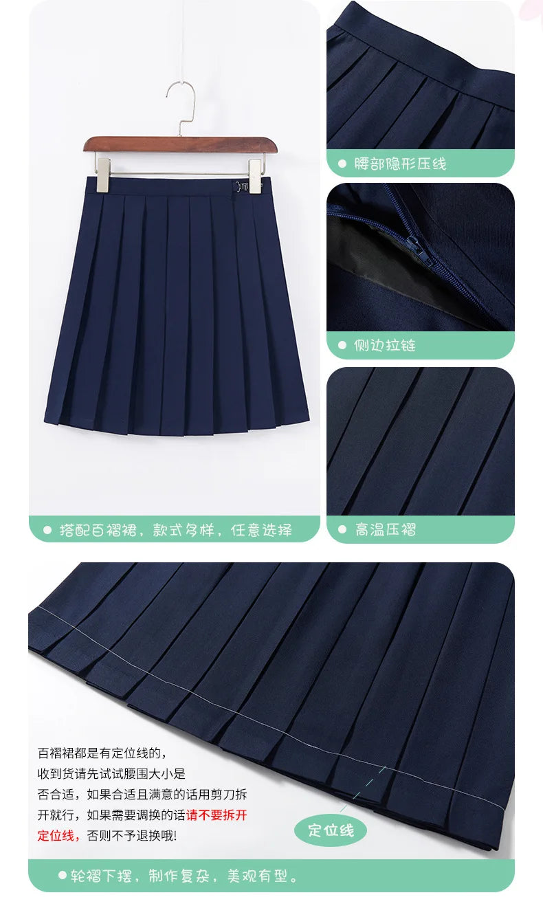 Summer pleated skirt set,sailor suit,student uniform set skirt,Japanese-style white three-book basic school uniform pleatedskirt
