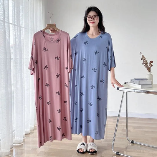150kg Plus Size Summer Lazy Short Sleeve Long  T-Shirt Dress Korean Oversized Loose Nightgown Maternity Sleepwear Home Clothes