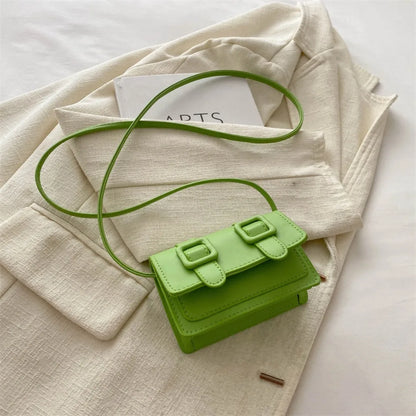 Fashion Mini Messenger Bags Solid Color Buckle Shoulder Bag PU Leather Crossbody Bags Ladies
