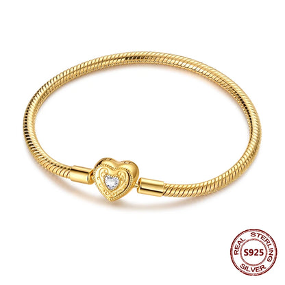 Silver 925 Bracelet Original Bracelets Colorful Zircon Heart Flower Cat Snake Chain For DIY Charms 17-20CM Luxury Jewelry Gifts