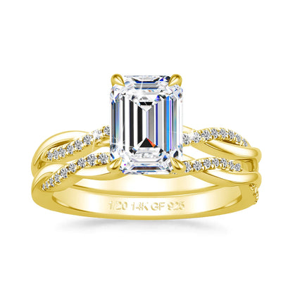 14K Gold Filled Emerald Cut 3ct Moissanite Ring Set Twisted Double Band Engagement Wedding Ring for Bride Luxury Bridal Jewelry