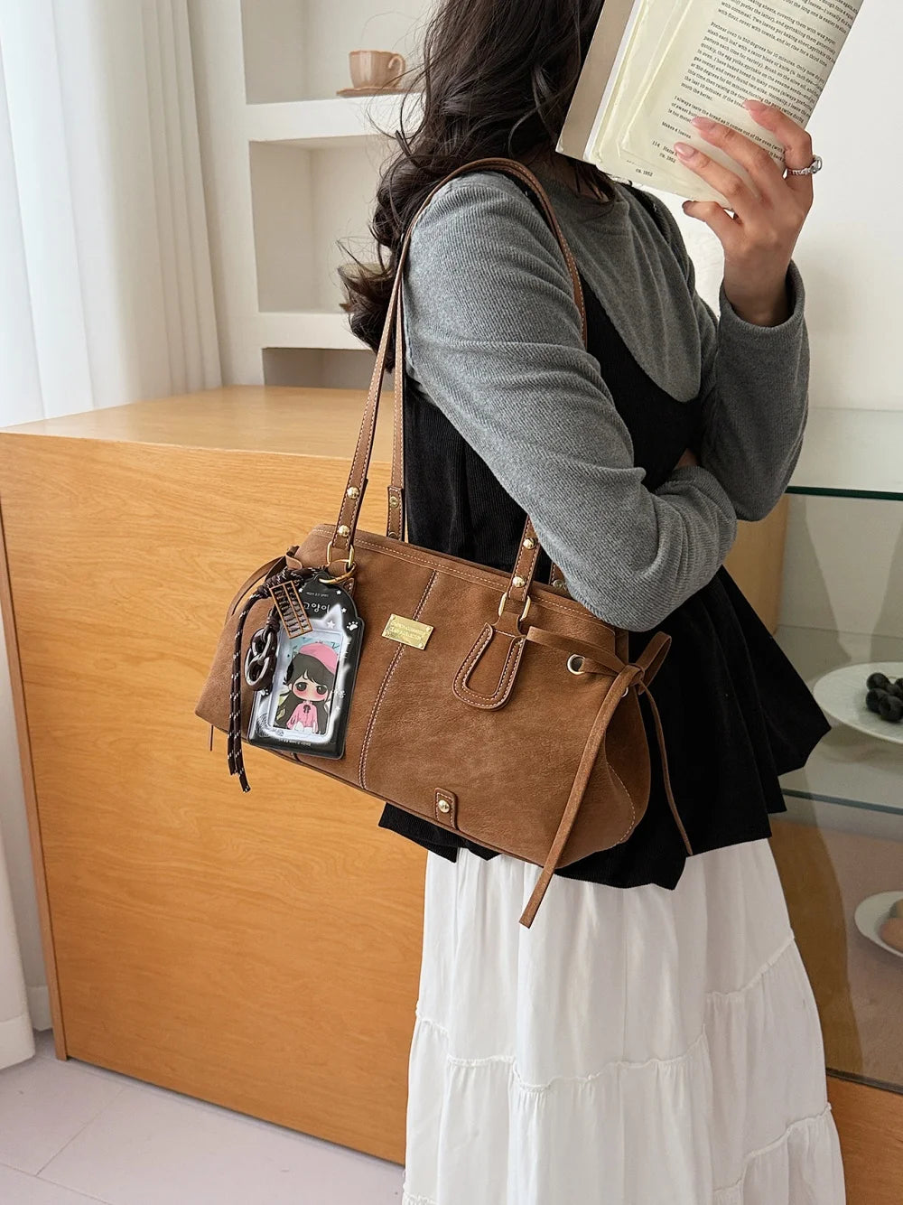 Vsper Y2K Shoulder Bags For Women Dual Straps Large Capacity Doctor Bag With Ornament 2026 Latest Trend Luxury Designer Handbags