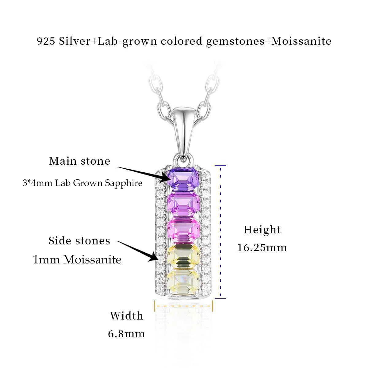 CEICI 3x4mm Lab Grown Sapphire Necklace for Women Wedding Colorful Gems 925 Sterling Silver Plated 18K Pendant Fine Jewelry