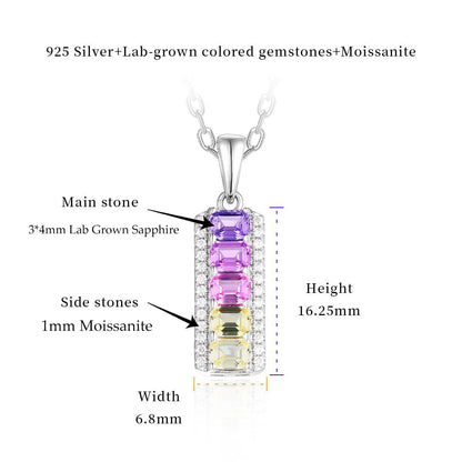 CEICI 3x4mm Lab Grown Sapphire Necklace for Women Wedding Colorful Gems 925 Sterling Silver Plated 18K Pendant Fine Jewelry