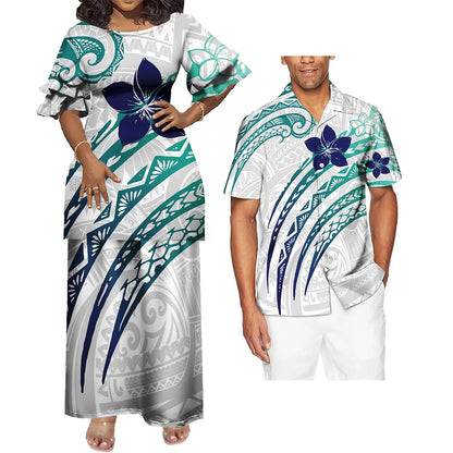 New Wholesale Custom Polynesian Tribal Design Petal Sleeve Samoan Puletasi Set Ptaha Plus Size Women 2 Piece Outfits Sets Dress