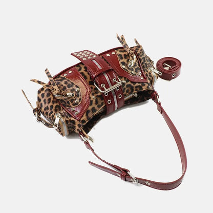 Women's Y2k Punk Vintage Shoulder Purse PU Leather Gothic Rivet Handbag Waist Bag Luxury Black Cross Body Bags with Spikes