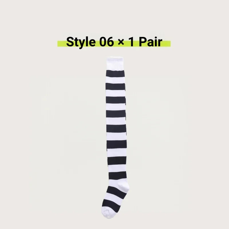 1/2 Pairs Women Over The Knee Socks Cotton Thigh High Socks Black White Blue Colorful Striped Pattern Fashion Casual Daily Wear
