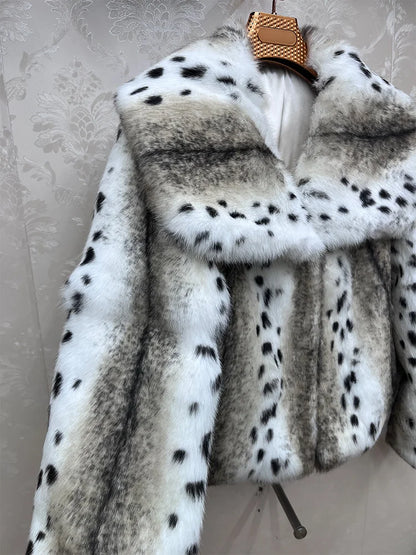 2026 New 100% Genuine Whole Skin Real Rabbit Fur Coat Luxury Leopard Print Natural Fur Jacket Full Pelt Rabbit Fur Overcoat