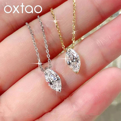 OXTAO Moissanite Solitaire Pendant Necklace 5x10mm Marquise Cut for Women 14K Gold Filled Luxury Chain Necklace Wedding Jewelry