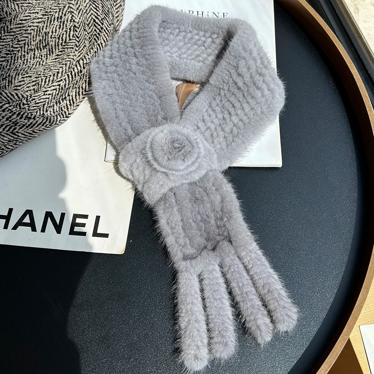 Real Mink Fur Warm Scarf For Women Cross Double-sided Style Knitted Design New Fashion Elegant Mink Fur Accessories Scarves