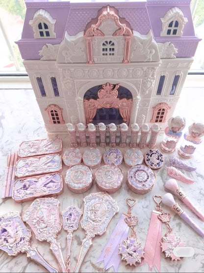 FLOWER KNOWS Knight Unicorn All-in-One Makeup Set Shimmer Eyeshadow,Mirror Lip Gloss Blush,Setting Powder Mirror Cosmetics Kit