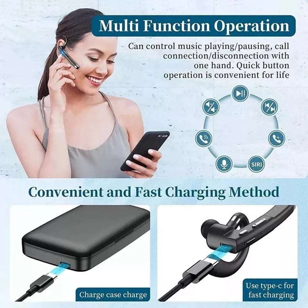 Newest Wireless Headphones Business Bluetooth v5.3 Earphones Hands-free Call Mic Noise Cancelling Headset Earbuds for Driving