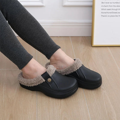 Smile Winter Fuzzy Slippers for Women Men Indoor Outdoor Fur Lined Clogs Waterproof Warm House Slippers Garden Clogs Light Shoes