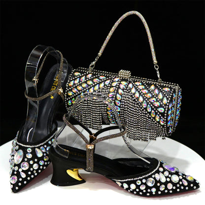 2023 New Italian Design Noble Dual-Purpose Three-Dimensional Bag And Ladies Heel Shoes Shiny Material For Nigeria Wedding Party