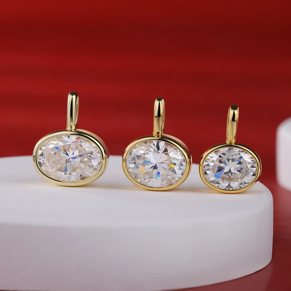 BXINY 2-4carat East West Oval Cut Moissanite Collar Choker Necklace S925 Silver Bezel Set Solitaire Diamond Pendant Gift Jewelry