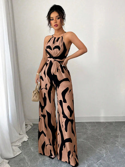 Summer Women's Sexy Halter Neck Jumpsuit Casual Pants Jump Suits For Women Geometric Print Jumpsuit Party Outfits For Women