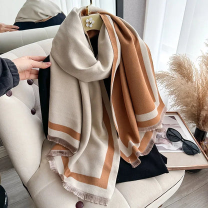 Women's Reversible Two-Tone Scarf, Plush Soft Winter Shawl & Neck Warmer, Double Sided Elegant Fall Wrap