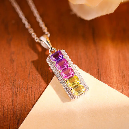 CEICI 3x4mm Lab Grown Sapphire Necklace for Women Wedding Colorful Gems 925 Sterling Silver Plated 18K Pendant Fine Jewelry