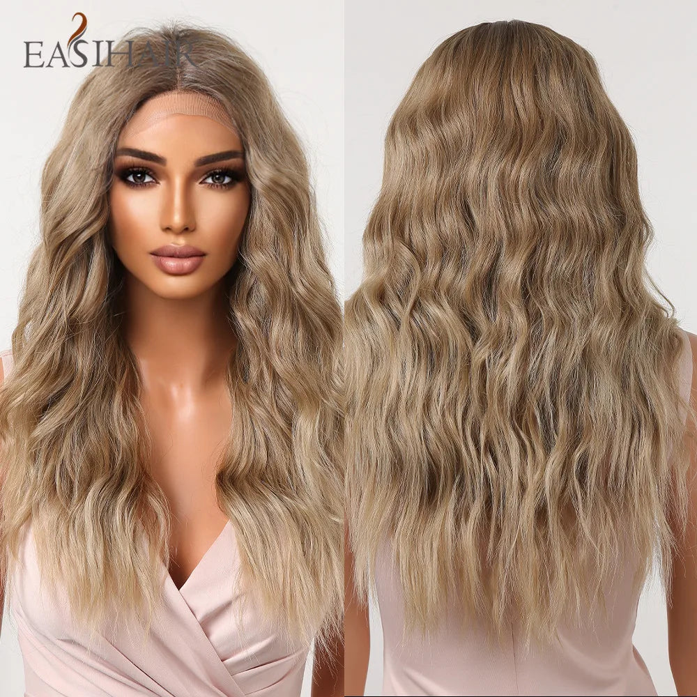 EASIHAIR Lace Front Hair Wigs Brown Long Straight Synthetic Lace Wigs for Black Women Daily Cosplay Party Heat Resistant Fibers