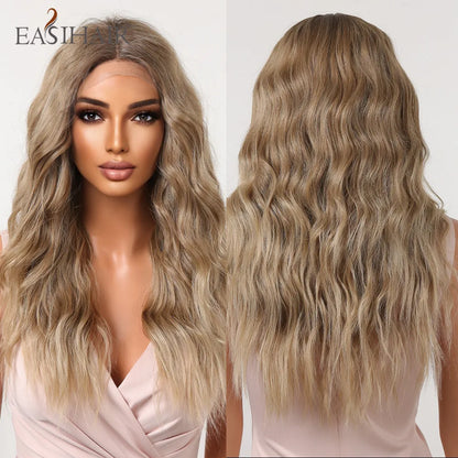 EASIHAIR Lace Front Hair Wigs Brown Long Straight Synthetic Lace Wigs for Black Women Daily Cosplay Party Heat Resistant Fibers