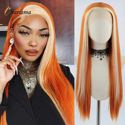 Charisma Synthetic Lace Front Wig Long Silky Straight Hair Heat Resistant Hair Synthetic Wigs For Women Ginger Blonde Wig