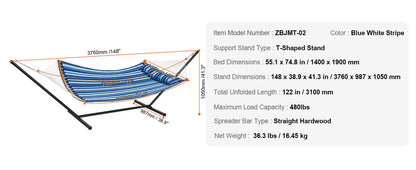 SucceBuy Two Person Hammock with Stand Included Double Hammock with Curved Spreader Bar and Detachable Pillow and Portable Bag