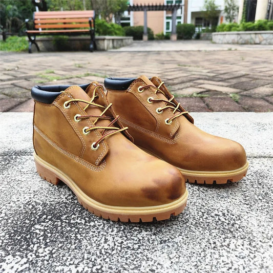 Handmade Vintage Shoes Men Work Boots Genuine Leather Lace-up Hiking Ankle Boots Outdoor Casual Women Motorcycle Boots