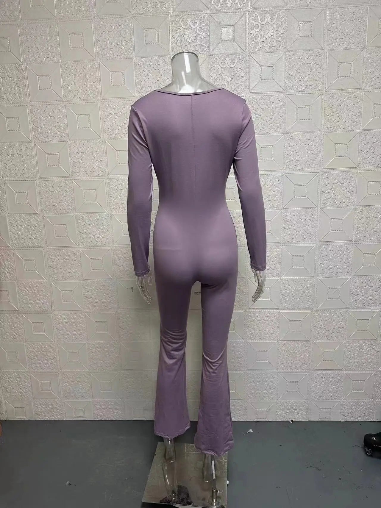 Foreign Trade Women's Long Sleeved Waist Cinching and Waist Lifting Square Collar Wide Leg High Elastic Jumpsuit