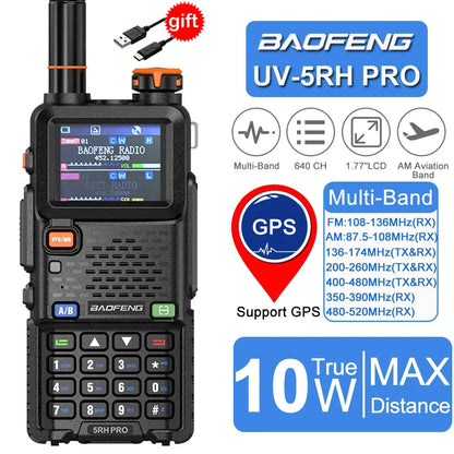Baofeng GPS Walkie Talkie UV-5RH PRO TX&RX 136-174 220-260 400-480MHz Frequency Long Range Multi Band AM/FM Two Way Radio 640CH